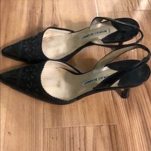 Manolo Blahnik Black Kitten Heel Mule-38.5